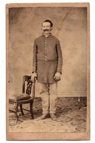 Oh Ohio Dayton Civil War Military Soldier Long Frock Coat Studio Scene Cdv Photo