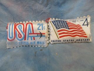 United States Postal Service Memorabilia: 2 Postage Stamp Pillows Vintage