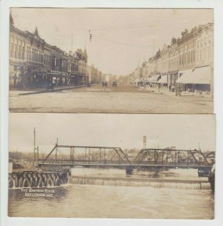 2 Vintage Rppc Postcard Reedsburg Wisconsin Main Street & Baraboo River 6 3/4 "