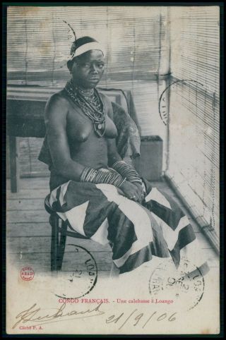 S13 Africa Black Nude Congo Woman Ethnic Tribal Old 1906 Postcard