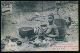 S09 Africa Black Nude Congo Woman Ethnic Tribal Old 1906 Postcard