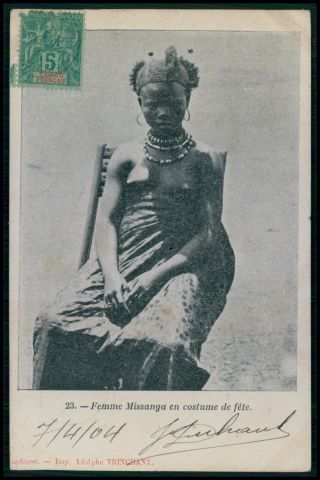 S08 Africa Black Nude Congo Woman Ethnic Tribal Old 1904 Postcard Stamp