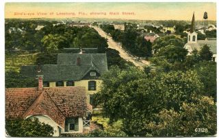 Leesburg,  Fl.  Birds - Eye View Of Main Street & Town.  C.  1910.  Old Florida.