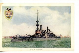 Uss Oregon Military Battleship - 1907 Jamestown Exposition - Vintage Postcard