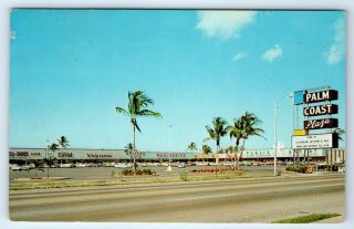 Vintage Postcard Palm Coast Plaza Shopping Center West Palm Beach Florida Fl 60s