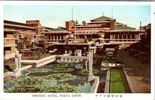 Tokyo Japan Imperial Hotel Frank Lloyd Wright Design Old Postcard View