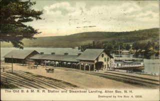 Alton Bay Nh Old B&m Rr Train Station & Steamboat Landing C1906 Postcard