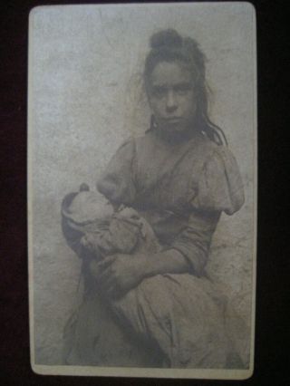 Victorian Cdv Photograph Of A Teenager Pauper Mother & Child East End London