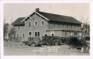 Real Photo Rppc Canistota Sd South Dakota Dr.  Ortman Hotel & Hospital Old Cars