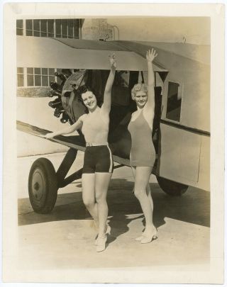 Leggy Bathing Beauties Posed With Airplane 1930s Art Deco Photograph