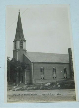 Vintage Rppc Southbridge Massachusetts Church Of Notre Dame Photo Postcard