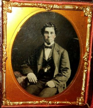 Sharp 1/6th Size Ambrotype Of A Young Man In A Half Case