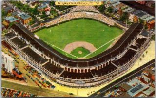 Vintage Chicago Cubs Illinois Postcard Wrigley Field Stadium C1940s Linen