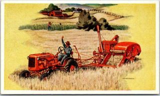 Vintage 1950s Allis - Chalmers Tractors Advertising Postcard " All - Crop Harvester "
