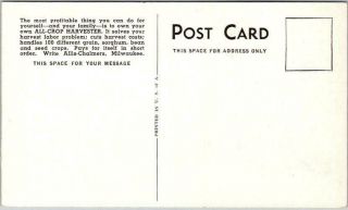 Vintage 1950s ALLIS - CHALMERS TRACTORS Advertising Postcard 