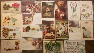 18 Vintage Christmas & Holiday Postcards Holy Family Nativity Jesus Kitty Cat