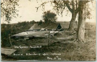 1908 Millersburg,  Il Rppc Photo Postcard " Old Garner Homestead " Cyclone Damage