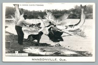 “good Days Fishing” Mansonville Quebec Cpa Vintage Exaggeration Photo 1930s