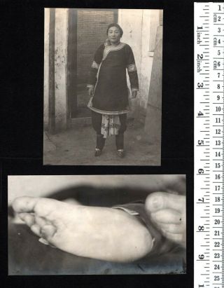 China Tianjin Tientsin Chinese Girl Lotus Feet 2x orig photos 1909 good size 2