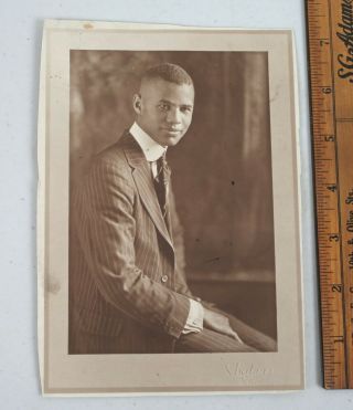 Vintage Photo Young African American Man Studio Formal Portrait Pin Stripe Suit