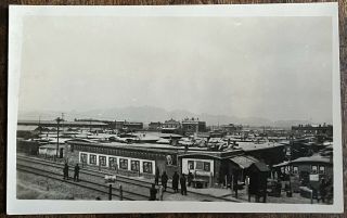 Vintage Rppc View Of Chinese Men By Building With Cigarette Advertising China