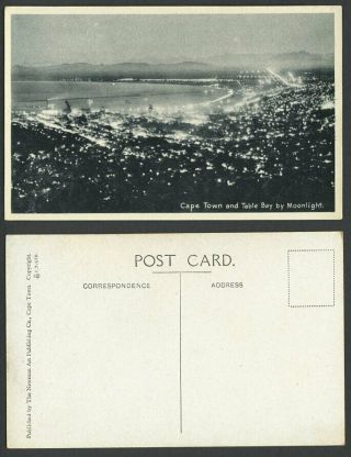 South Africa Old Postcard Cape Town & Table Bay By Moonlight,  Illumination Night