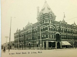 Vintage Postcard 1900 ' s Hotel Steel St.  Johns MI Michigan 2