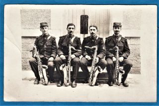 Rppc Photo Saxophonist Musician Soldiers Soldats Saxophone France 1913 Militaire