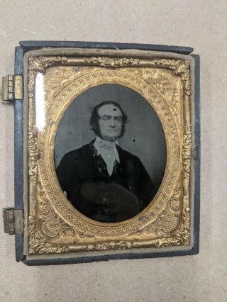 Sixth Plate Ambrotype Of A Well Dressed Man In A Broken Half Union Case
