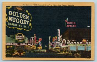 Postcard Nv Las Vegas Nevada Old Fremont Street Hotels Casinos C1950s E24