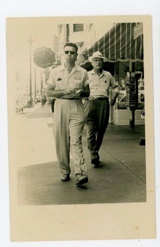 Sunglass Man In Street Rppc Vintage American Photo—signs—legion Baseball 1940s