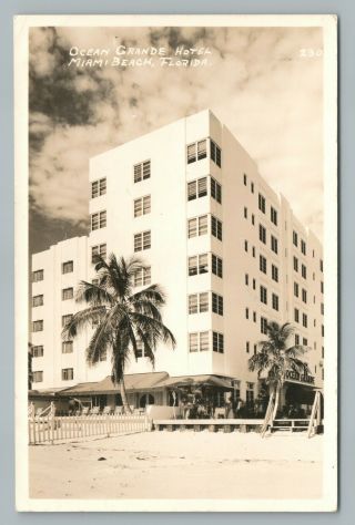 Ocean Grande Hotel Miami Beach Florida Rppc Vintage Art Deco Photo 1945