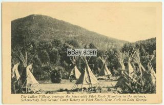 Old Postcard View Indian Village At Pilot Knob My Lake George Ny Boy Scouts