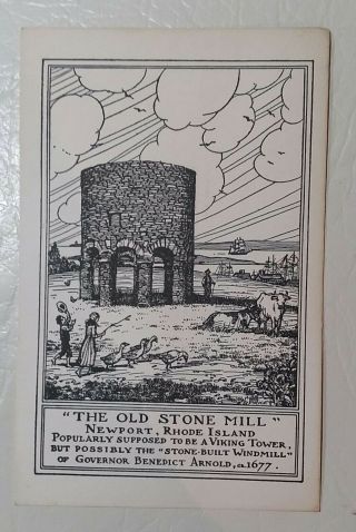 Antique Post Card.  Newport,  Rhode Island.  " The Old Stone Mill ".