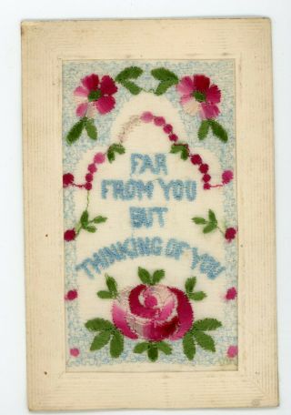 Vintage Victorian Post Card Embroidery Floral Flower Romantic Thinking Of You