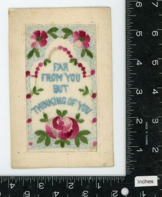 Vintage Victorian Post Card Embroidery Floral Flower romantic Thinking of you 2
