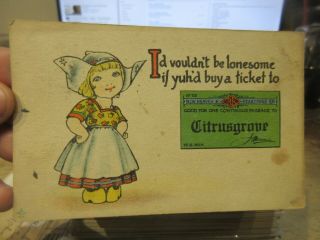 Victorian Era Old Postcard Texas Blessing Citrusgrove Railroad Ticket Dutch Girl