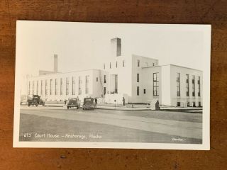 Alaska,  Ak,  Johnston Rppc,  Anchorage,  Court House,  Old Cars,  Ca 1940