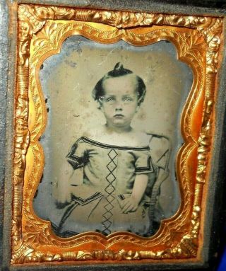 1/9th Size Ruby Ambrotype Of Young Child In A Half Case