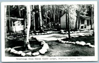 Baptiste Lake Ont Canada Birch Cliff Lodge Vintage Real Photo Postcard Rppc