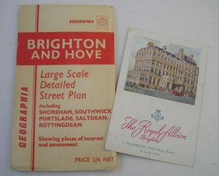 Vintage Brighton & Hove Sussex Hotel Postcard & Map