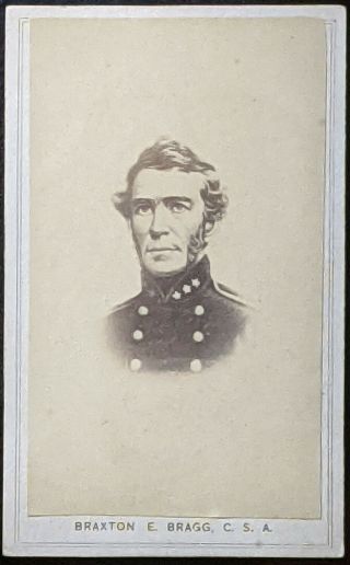 C1863 Carte De Visite Confederate General Braxton E.  Bragg,  C.  S.  A.