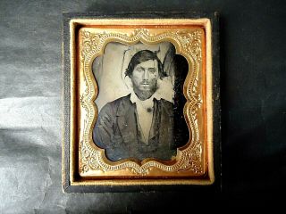 Antique Civil War Confederate Soldier 1/6 Plate Cased Ambrotype Photo