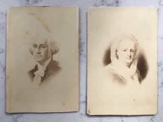 2 Antique Cdv Photograph Portraits Of George Washington & Martha After Paintings