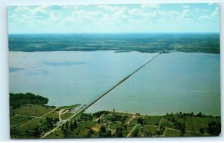Aerial View Pymatuning Lake Causeway Espyville Pa Andover Oh Old Postcard B72