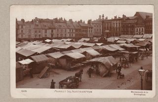 Great Old Real Photo Card Northampton Market Square & Stalls 1912 Northants