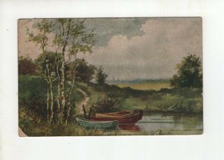 Antique Post Card - Boats On A Pond " Down In Old Kentucky "