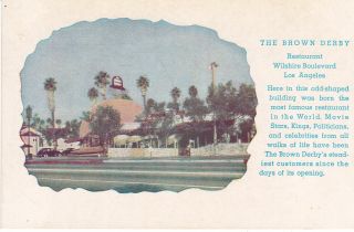 Vintage Postcard The Brown Derby Restaurant Wilshire Blvd Los Angeles Autographs