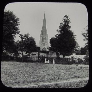 Glass Magic Lantern Slide Chichester Cathedral From Meadow C1900 Photo.  England