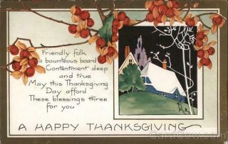 A Happy Thanksgiving - House On Hill Whitney Made Postcard Vintage Post Card